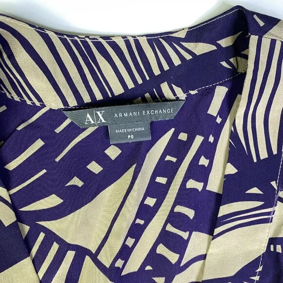 Armani Exchange Brown Purple Palm Abstract Print 100% Silk Romper One Piece P0 - Picture 2 of 3